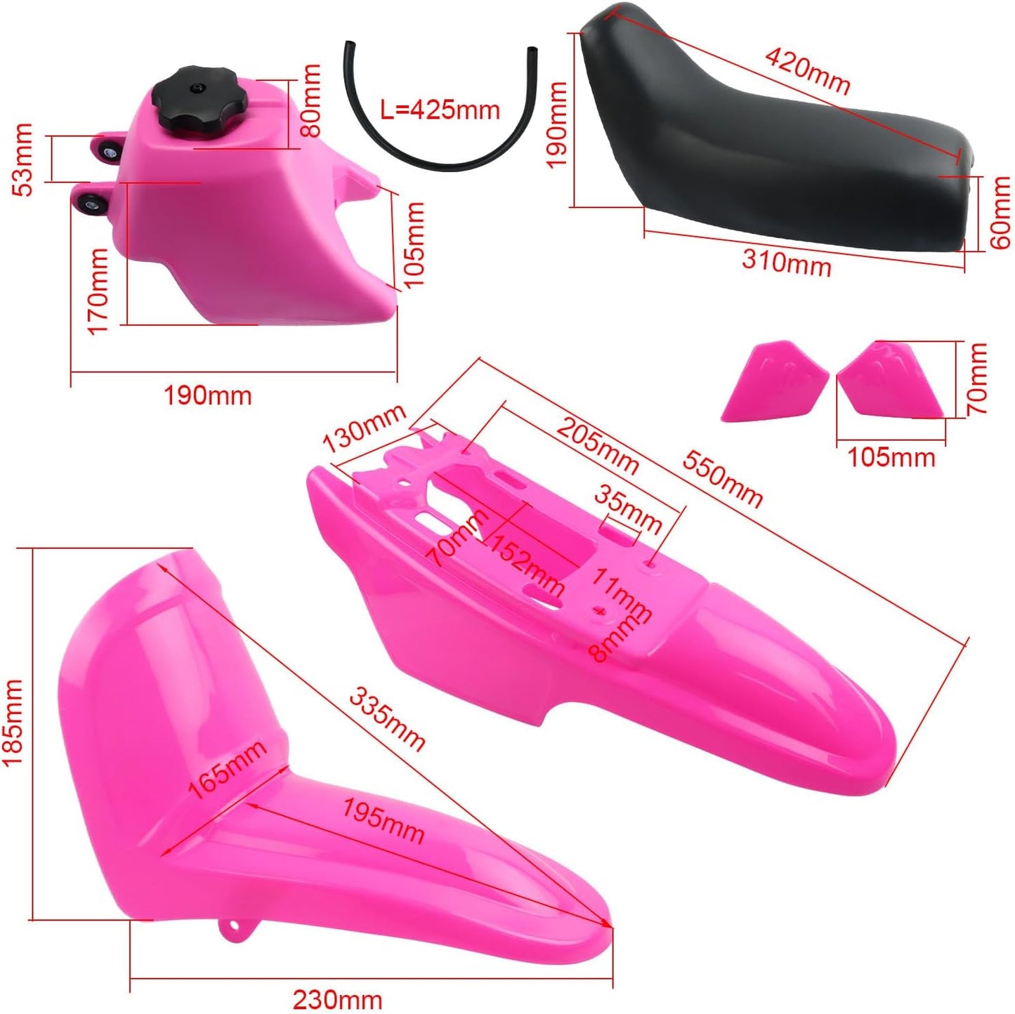 PINK Plastic Fender Fairing Seat Fuel Tank Kit For Yamaha PW50 PY50 PeeWee 50 Dirt Bike