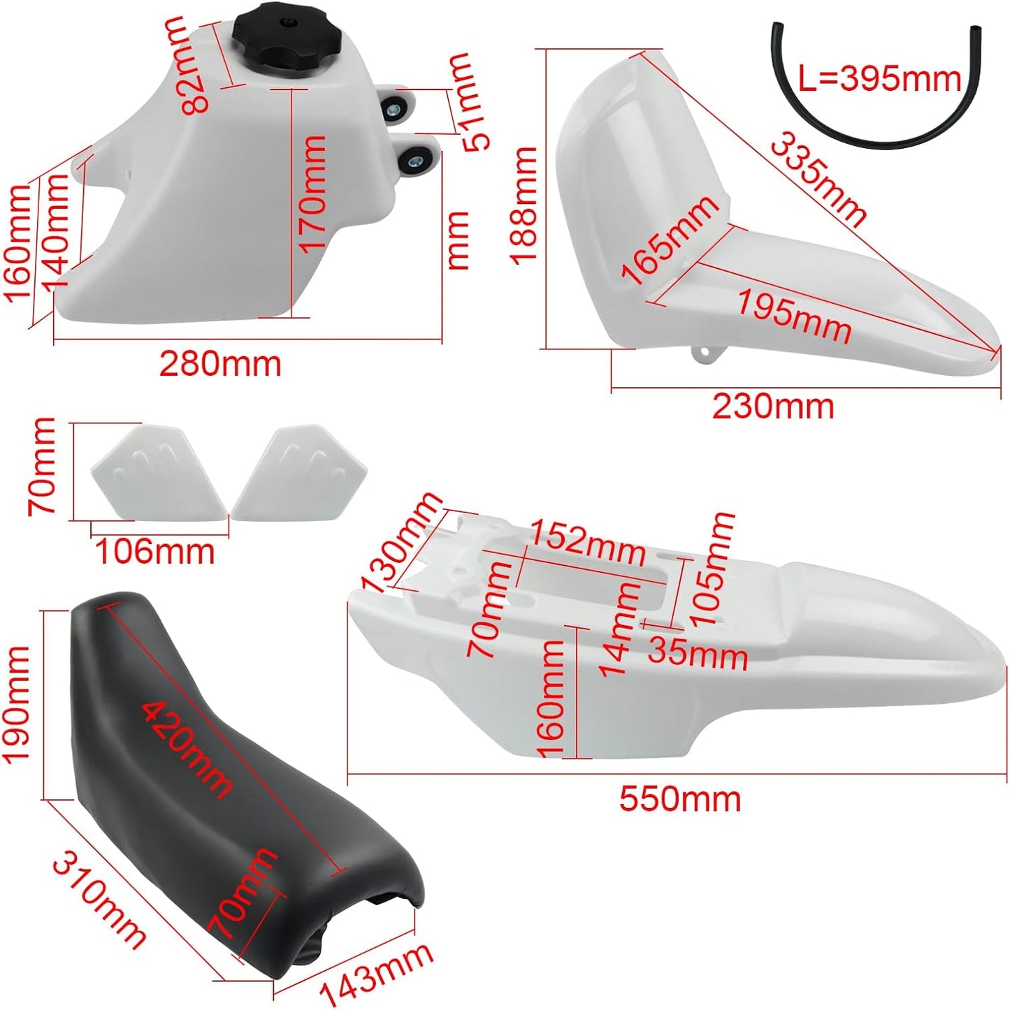 White Plastic Fender Fairing Seat Fuel Tank Kit for Yamaha PW50 PY50 PeeWee 50 Dirt Bike