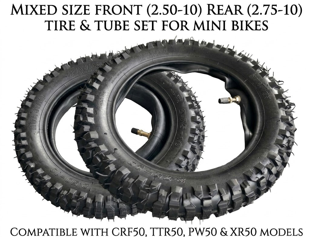 Front 2.50-10 Rear 2.75-10 Tire & Tube Set for CRF50, XR50, TTR50 & Pit Bike