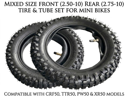 Front 2.50-10 Rear 2.75-10 Tire & Tube Set for CRF50, XR50, TTR50 & Pit Bike